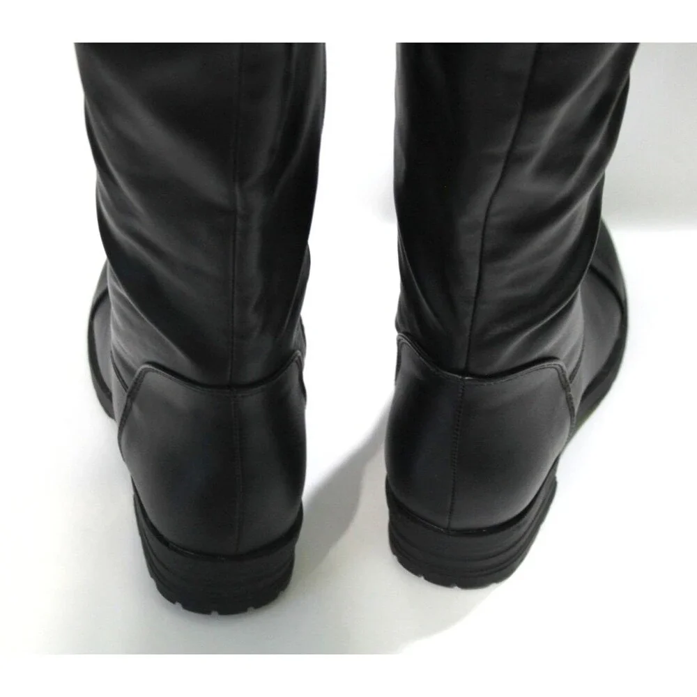 Black Thigh High Low Block Heel Boots Womens Size 7.5 Over the Knee Lace Up Tall